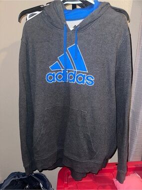 adidas Men’s Charcoal Hoodie with Bright Blue Logo